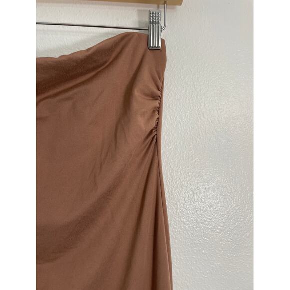 Heart & Hips Women's Strapless Bodycon Tube Maxi Dress Slit Tan Large - Picture 7 of 8